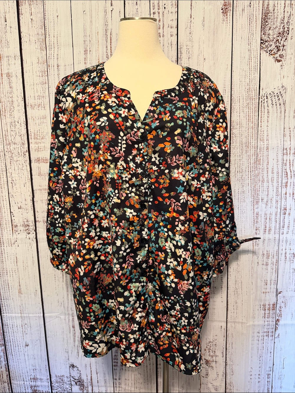 Catherines Multicolor Floral Top‎ with Tie Sleeves